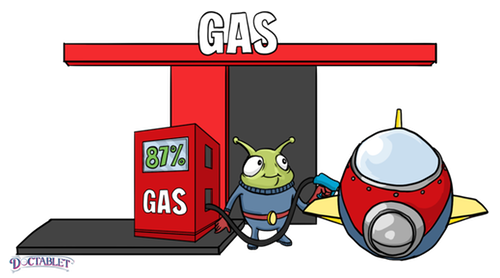 Para explicar mejor las etiquetas de los alimentos, vamos a seguir a nuestro amigo extraterrestre mientras llena el tanque de su nave espacial.