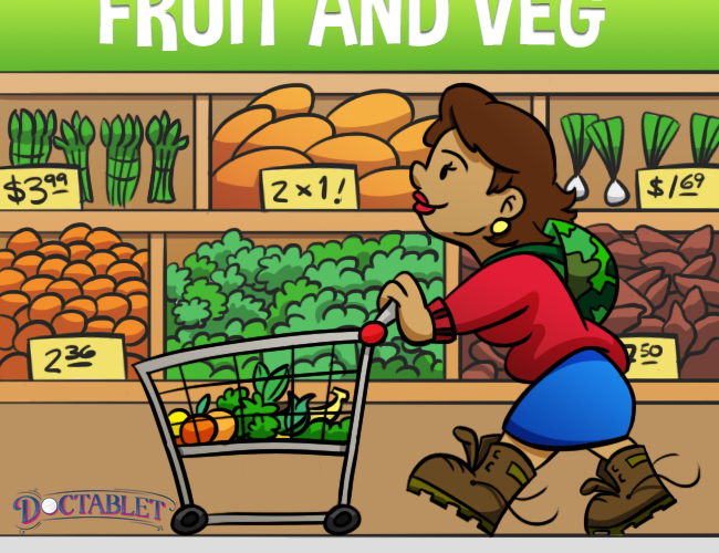 Recuerde que las frutas y las verduras deben ser aproximadamente el 50% de lo que usted come. 